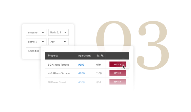 Screenshot of apartment selection process