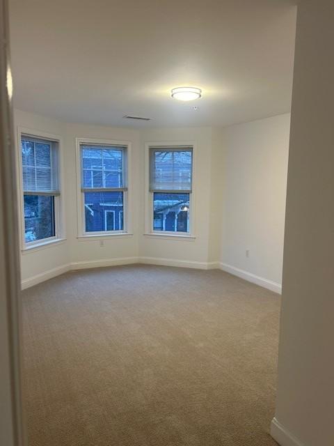 primary bedroom with bay windows and carpeted flooring